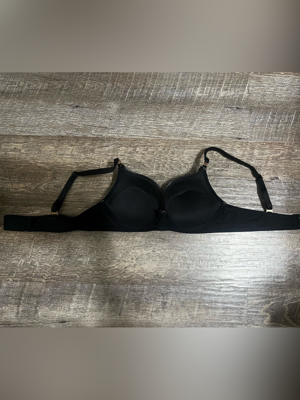Honey Birdette - Emily Nero Bra - Faux Leather Push-Up Bra - Size 34C - Picture 3 of 4